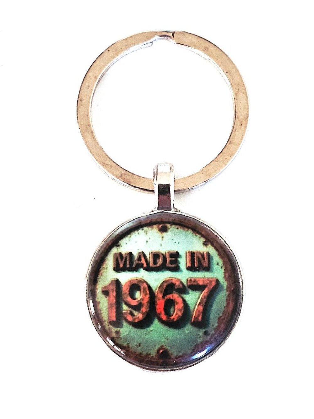 Vintage Glass Cabochon Keychain, Made in 1967 Birthday Gift, Unisex, Timeless